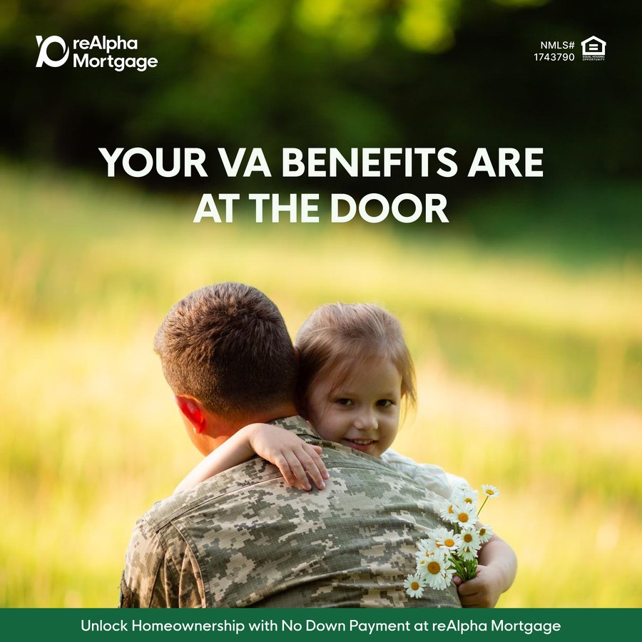 reAlpha Mortgage ad: Your VA benefits are at the door. Unlock homeownership with no down payment at reAlpha Mortgage.