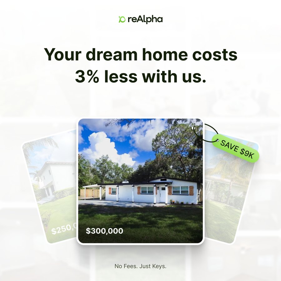reAlpha ad: Your dream home costs 3% less with us. No fees, just keys.